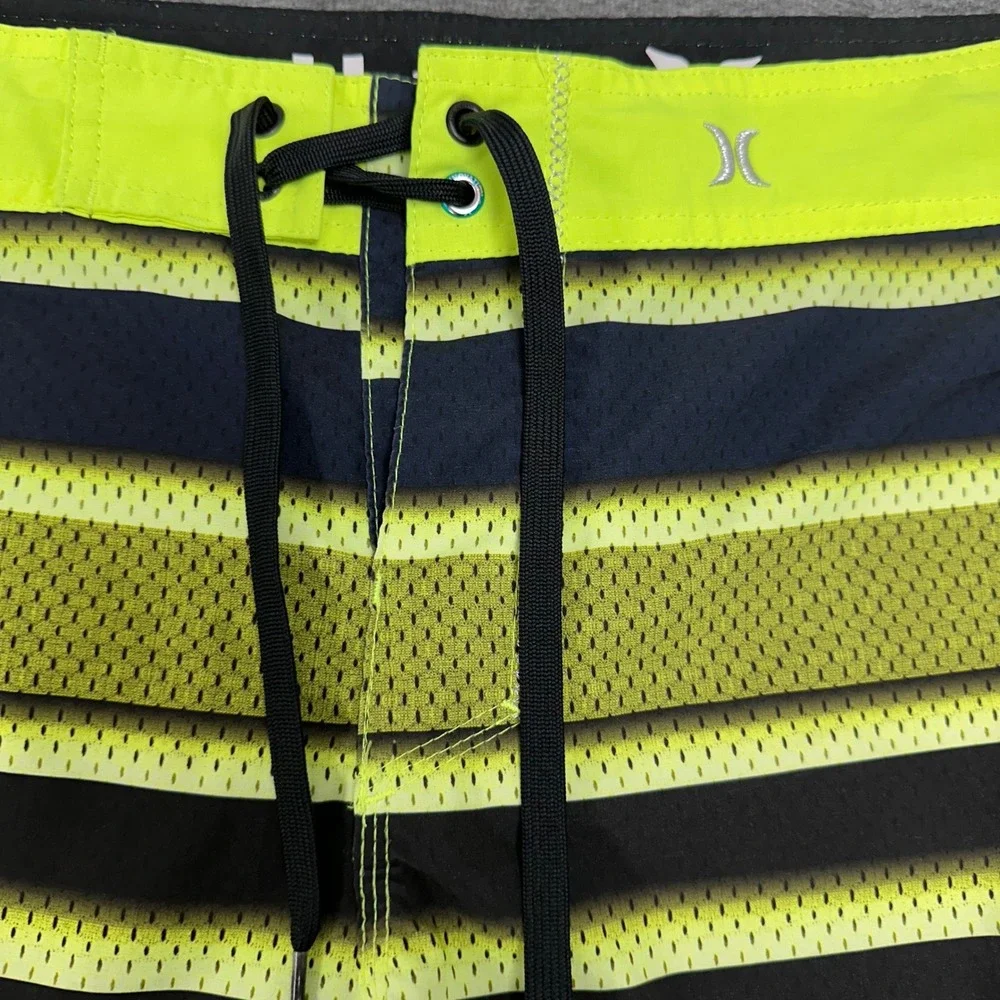 Hurley Phantom Board Shorts Swim Trunks Striped‎ Neon Green Accents Size 31